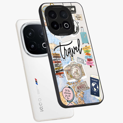 Wanderlust Journal Glass Case displayed in angled mockup highlighting adventure themed design with aesthetic travel vibe.