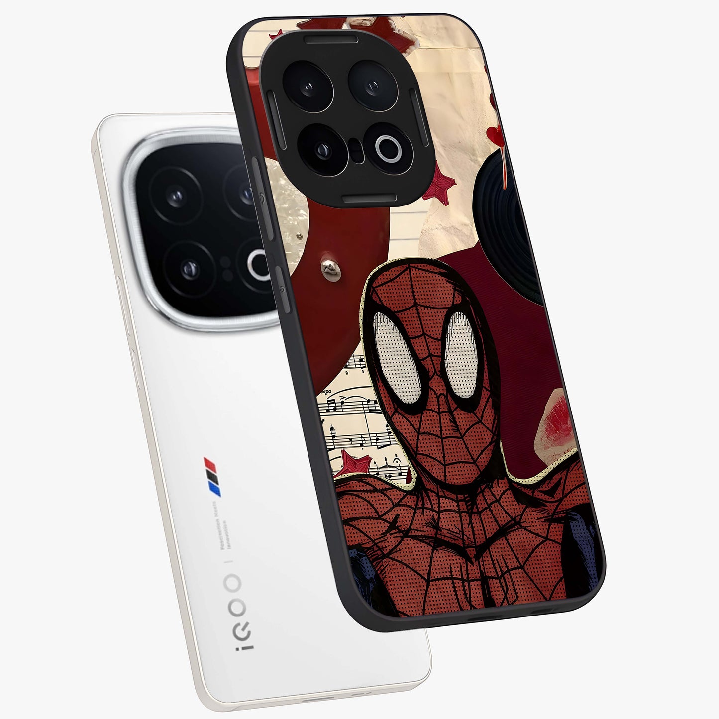 Web Warrior Vibes Glass Case displayed in angled mockup highlighting dynamic web design with comic style aesthetic.