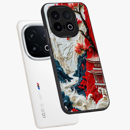 Whispers Of Sakura Waves Glass Case displayed in angled mockup highlighting flowing sakura design with soft floral aesthetic.