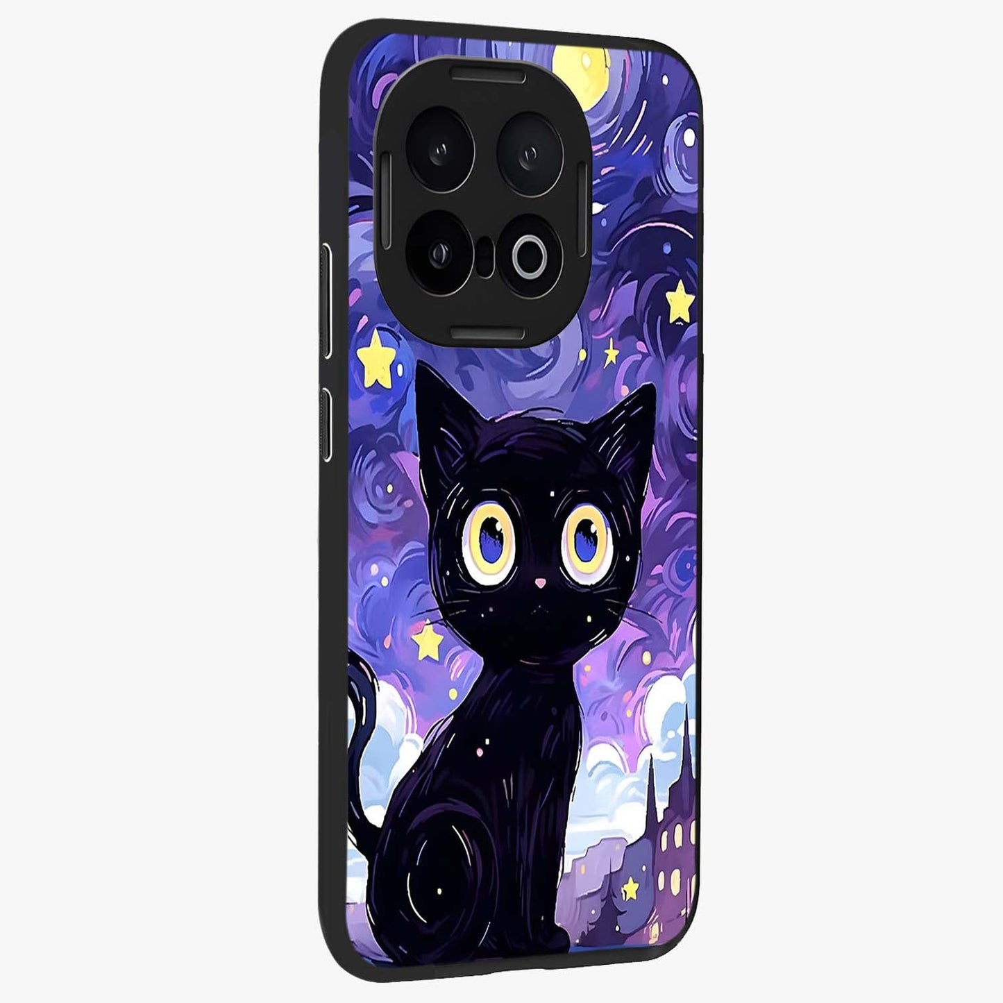 Abstract Cat Art Glass Case upright view showcasing creative feline illustration and aesthetic artistic style.