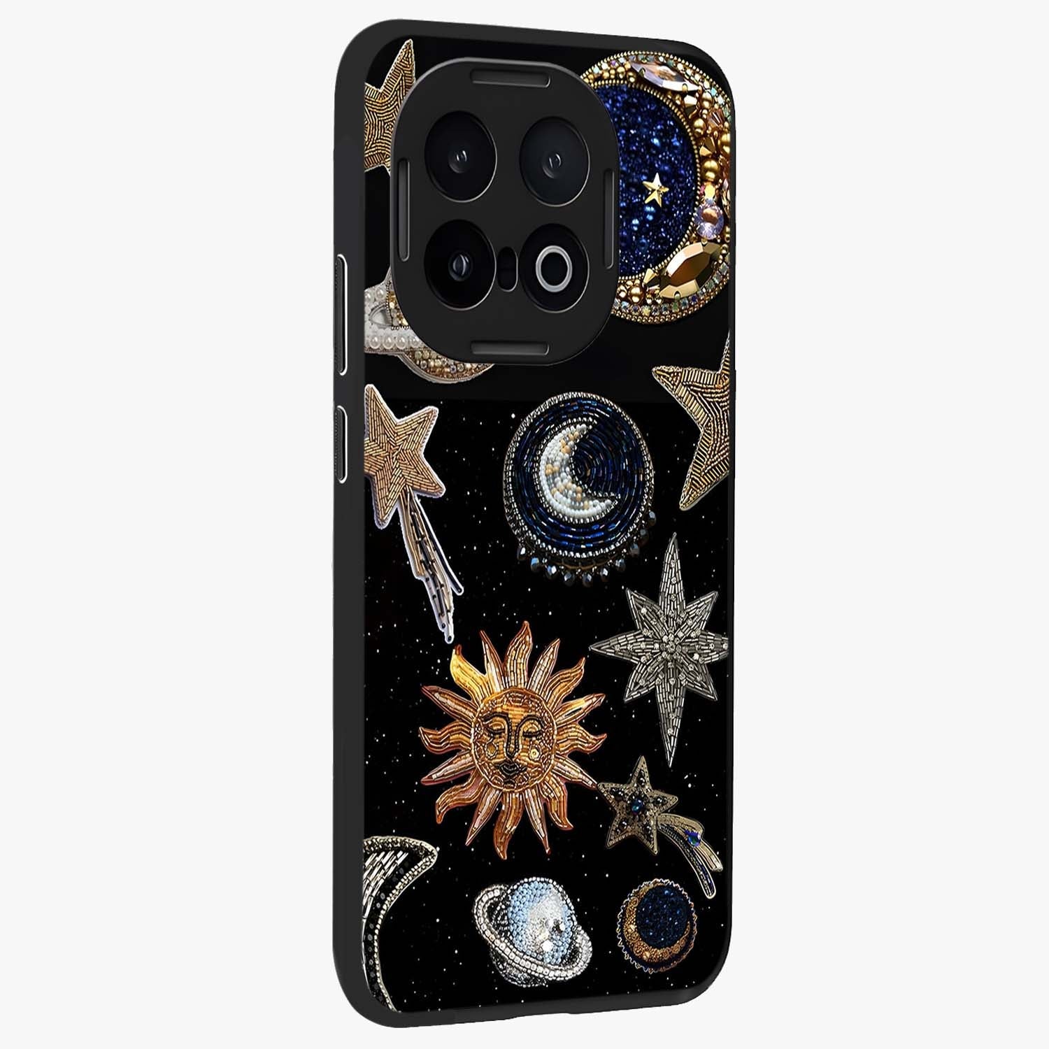 Celestial Gem Constellations Glass Case upright view showcasing cosmic constellation artwork with celestial aesthetic style.