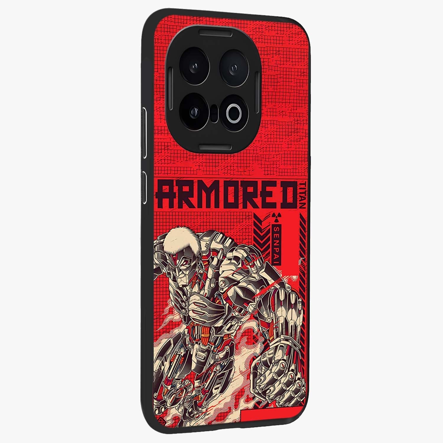 Crimson Mecha Titan Glass Case upright view showcasing dynamic robotic titan design with sci-fi inspired theme.