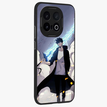 Dark Lightning Anime Warrior Glass Case upright view showcasing dramatic warrior artwork with dark lightning aesthetic.