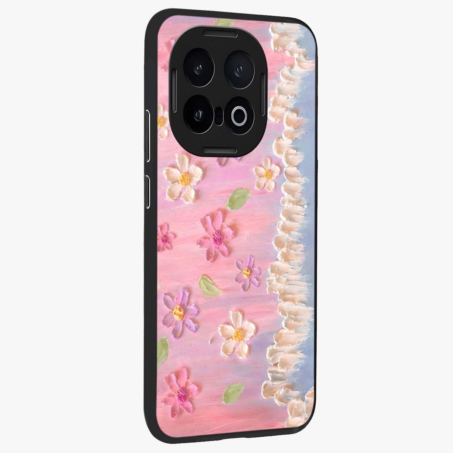 Dreamy Painted Garden Glass Case upright view showcasing vibrant floral garden artwork with artistic nature theme.