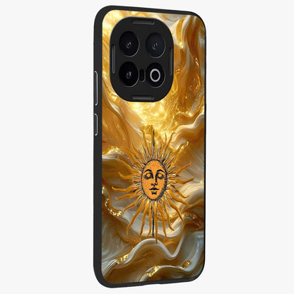 Eternal Golden Glow Glass Case upright view showcasing luminous golden artwork with luxurious visual theme.