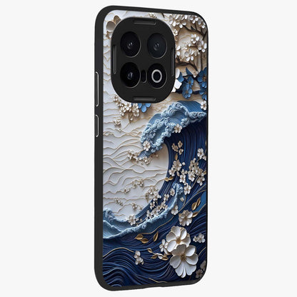 Floral Wave Origami Glass Case upright view showcasing creative floral origami artwork with artistic decorative theme.