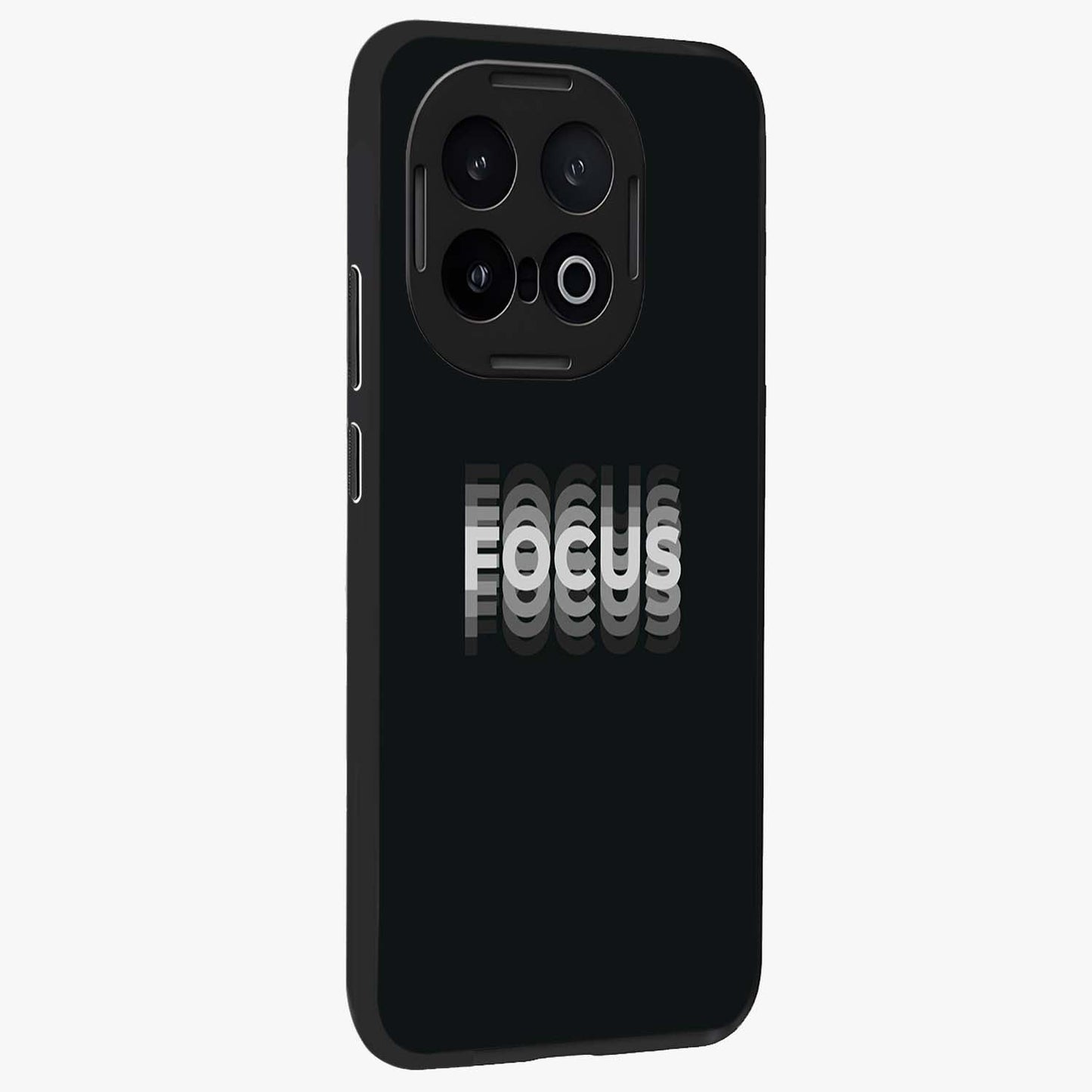 Focus Mode On Glass Case upright view showcasing strong typography statement with sleek motivational theme.