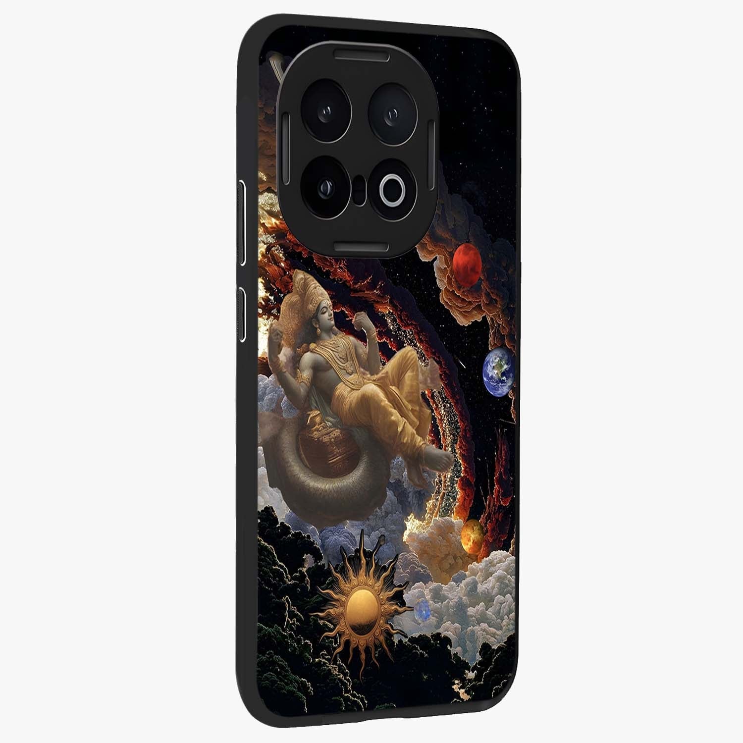 Galactic Divine God Glass Case upright view showcasing mystical divine artwork with dramatic cosmic theme.
