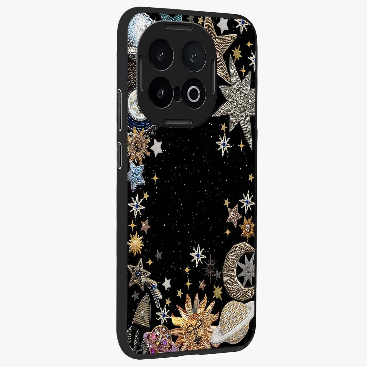 Galactic Jewel Stars Glass Case upright view showcasing glittering star jewel artwork with vibrant galaxy theme.