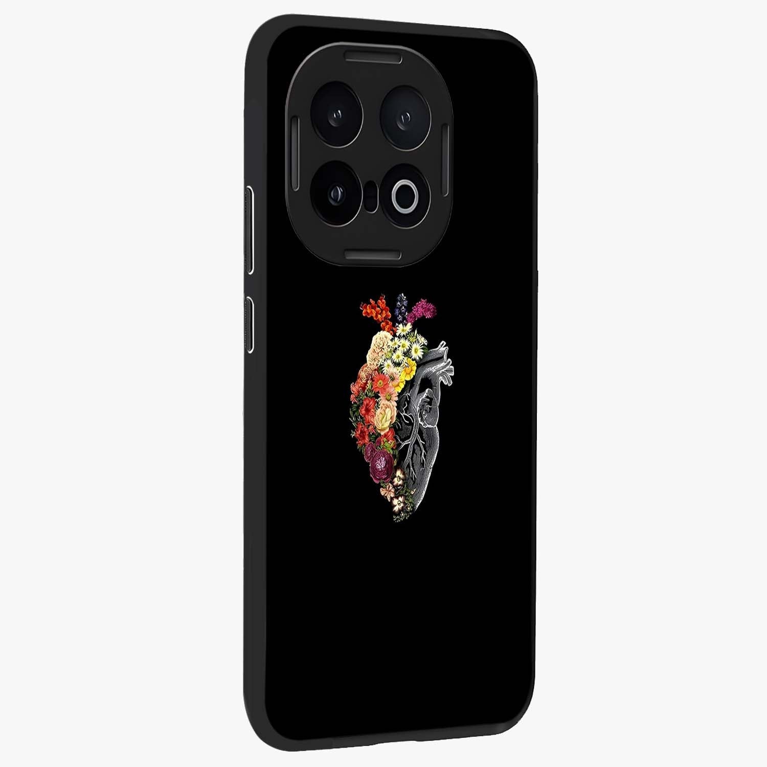 Heart With Flowers Glass Case upright view showcasing decorative heart and floral artwork with sweet romantic theme.