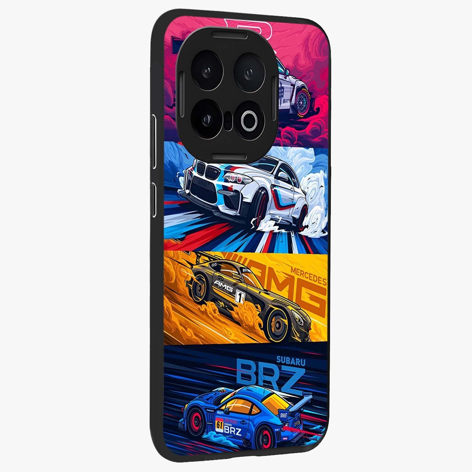JDM Sports Car Glass Case upright view showcasing dynamic sports car artwork with bold racing theme.