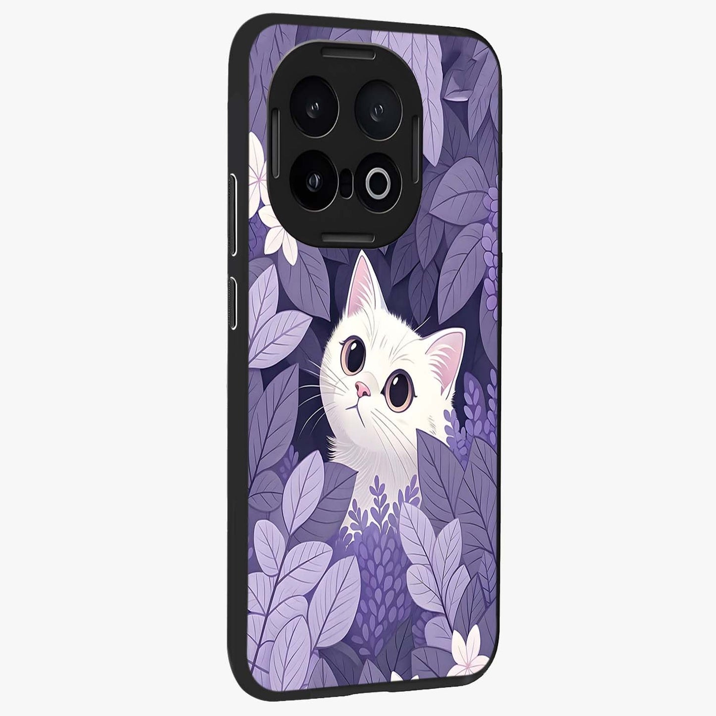 Lilac Hide Peek Cat Glass Case upright view showcasing charming cat artwork with adorable peek theme.
