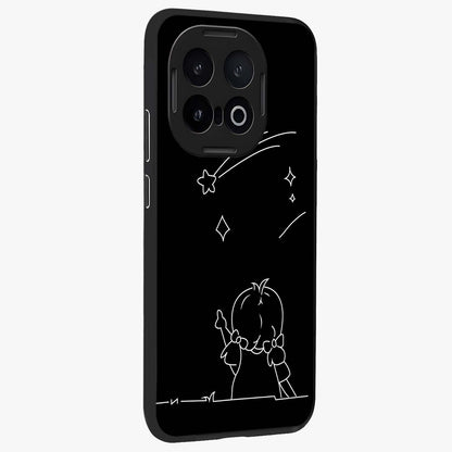 Line Art Girl With Shooting Stars Glass Case upright view showcasing delicate shooting stars artwork with minimal artistic theme.