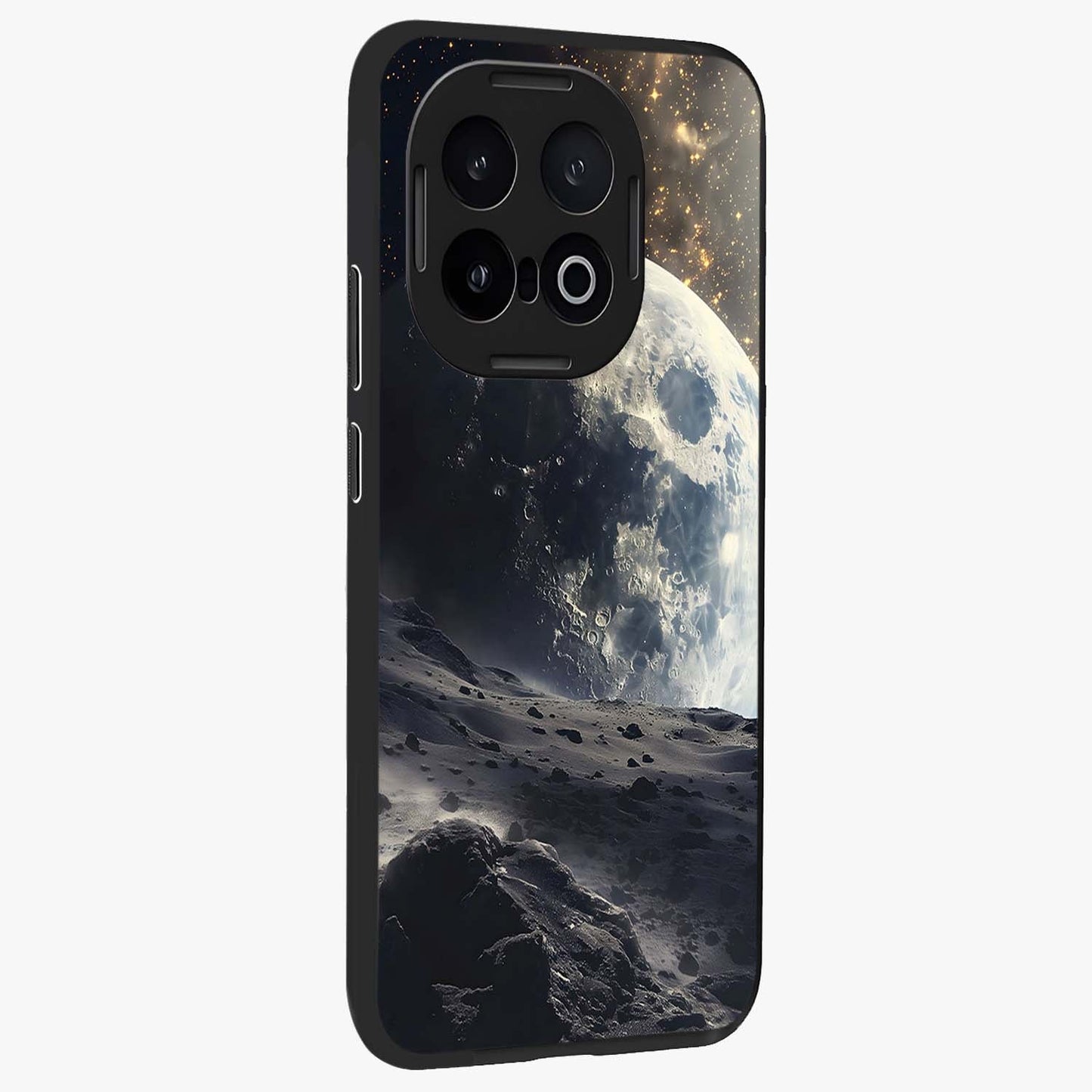 Lunar Horizon Glow Glass Case upright view showcasing radiant lunar artwork with calm cosmic theme.