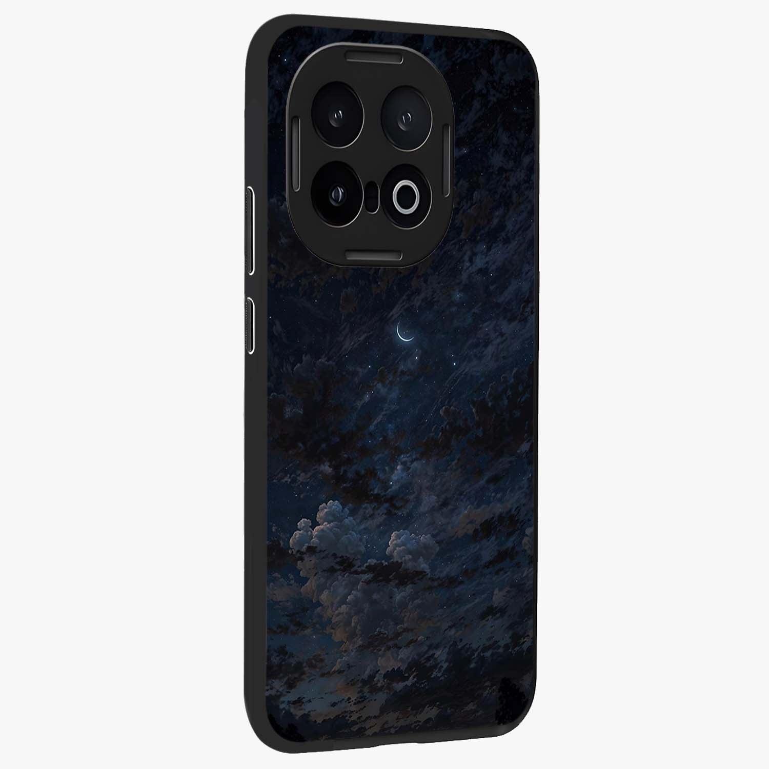 Lunar Veil Silence Glass Case upright view showcasing calm moon themed artwork with serene night atmosphere.