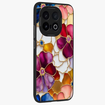 Marble Flower Pattern Glass Case upright view showcasing decorative marble flower artwork with refined style.