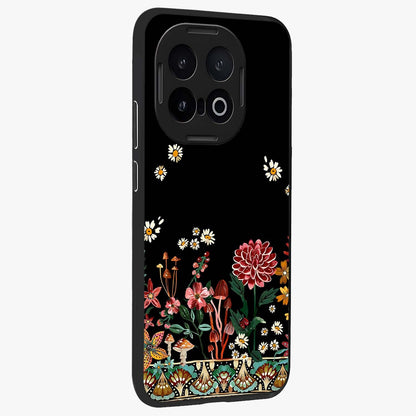 Midnight Bloom Pattern Glass Case upright view showcasing decorative floral artwork with deep night themed palette.