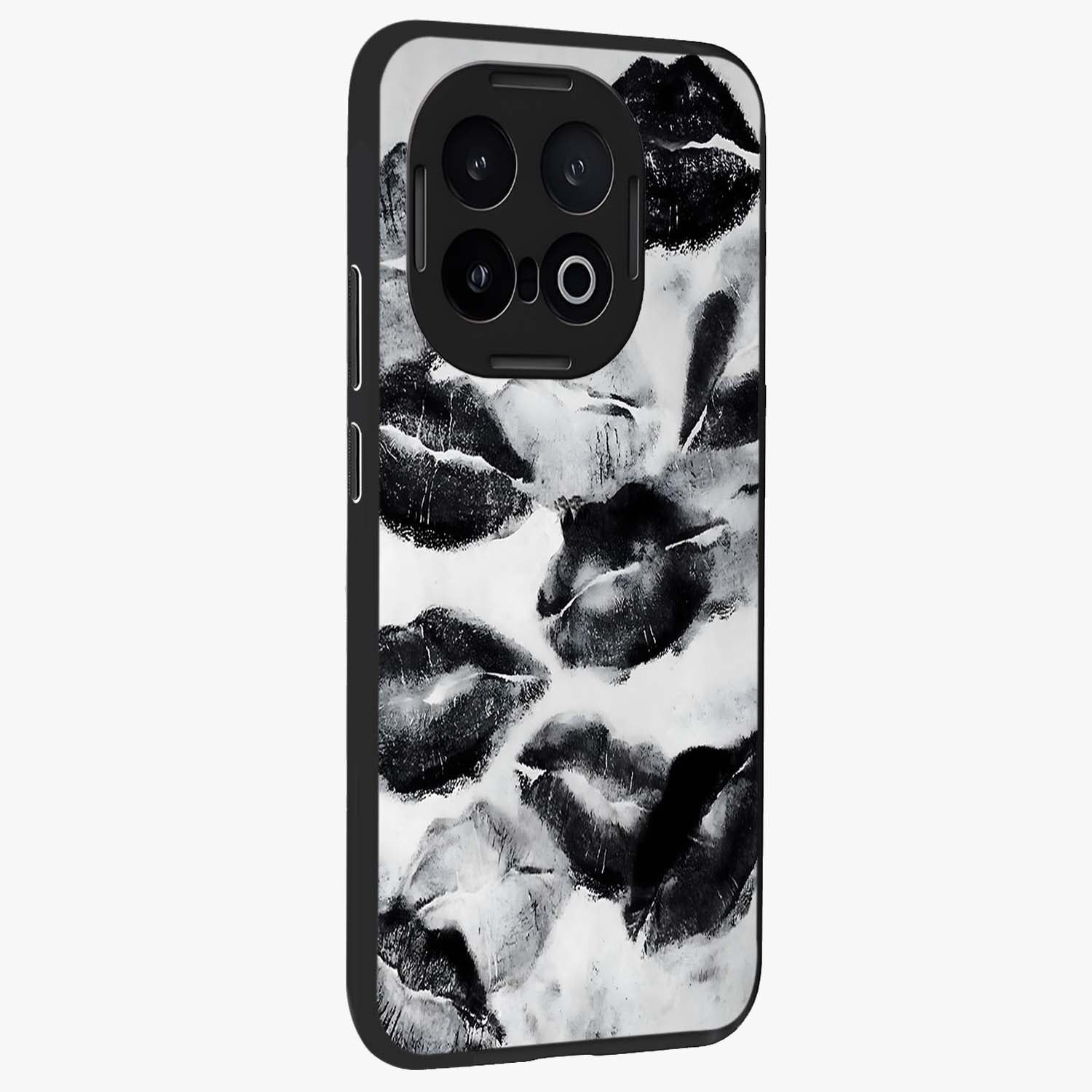 Midnight Kiss Marks Glass Case upright view showcasing stylish kiss mark artwork with trendy romantic theme.