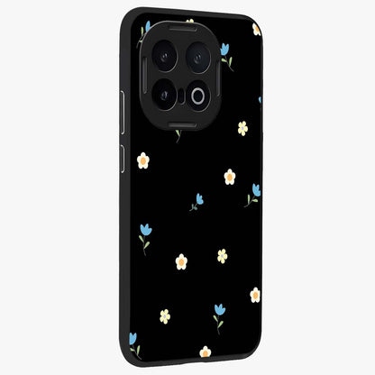 Minimal Petal Whispers Glass Case upright view showcasing elegant floral artwork with modern minimalist style.