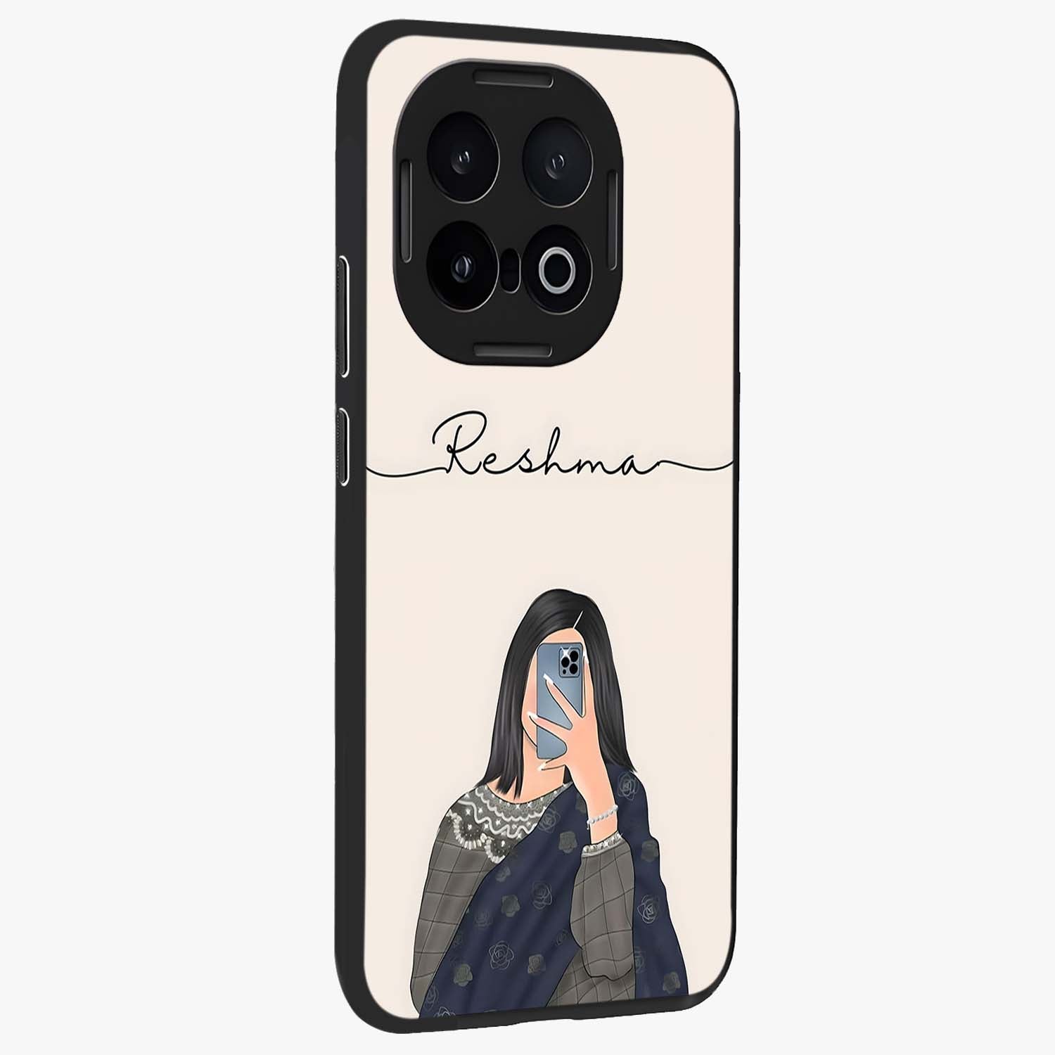 Mirror Mood Muse With Custom Name Glass Case upright view showcasing artistic mirror themed artwork with personalized aesthetic.