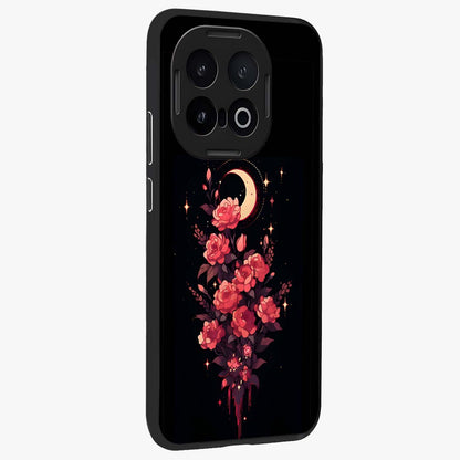 Moonlit Floral Elegance Glass Case upright view showcasing delicate floral artwork with refined night inspired theme.