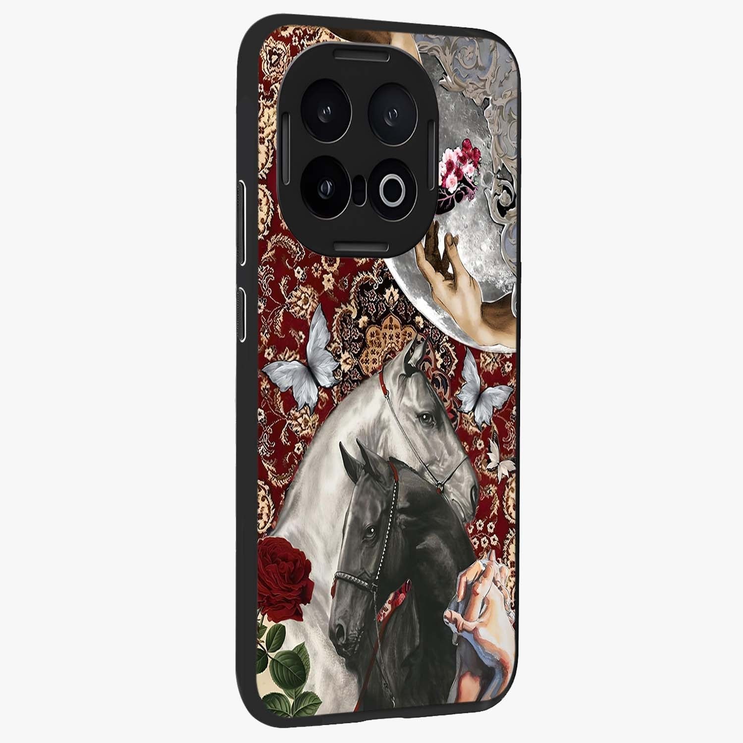 Moonlit Royal Stallion Glass Case upright view showcasing dramatic horse artwork with glowing moon themed design.