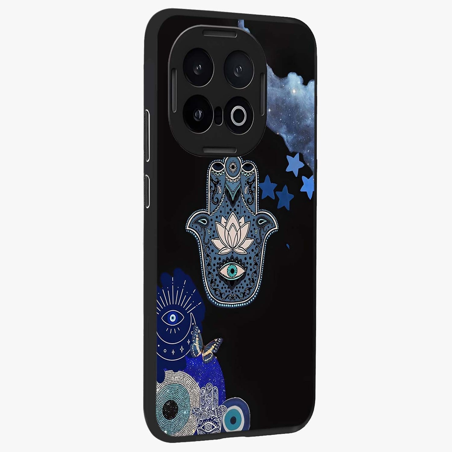 Mystic Hand Aura Glass Case upright view showcasing symbolic hand artwork with mystical energy theme.
