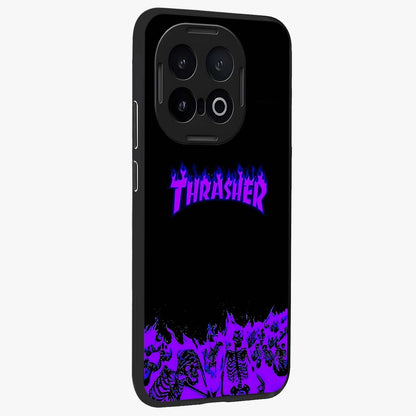Neon Flame Riot Glass Case upright view showcasing dynamic flame artwork with energetic neon theme.