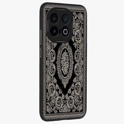 Noir Bloom Elegance Glass Case upright view showcasing graceful floral artwork with luxurious dark theme.