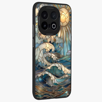 Oceanic Stained Printed Glass Case upright view showcasing decorative ocean pattern artwork with vibrant marine theme.