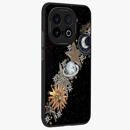 Pearls Universe Object Glass Case upright view showcasing decorative pearl themed artwork with cosmic elegance.