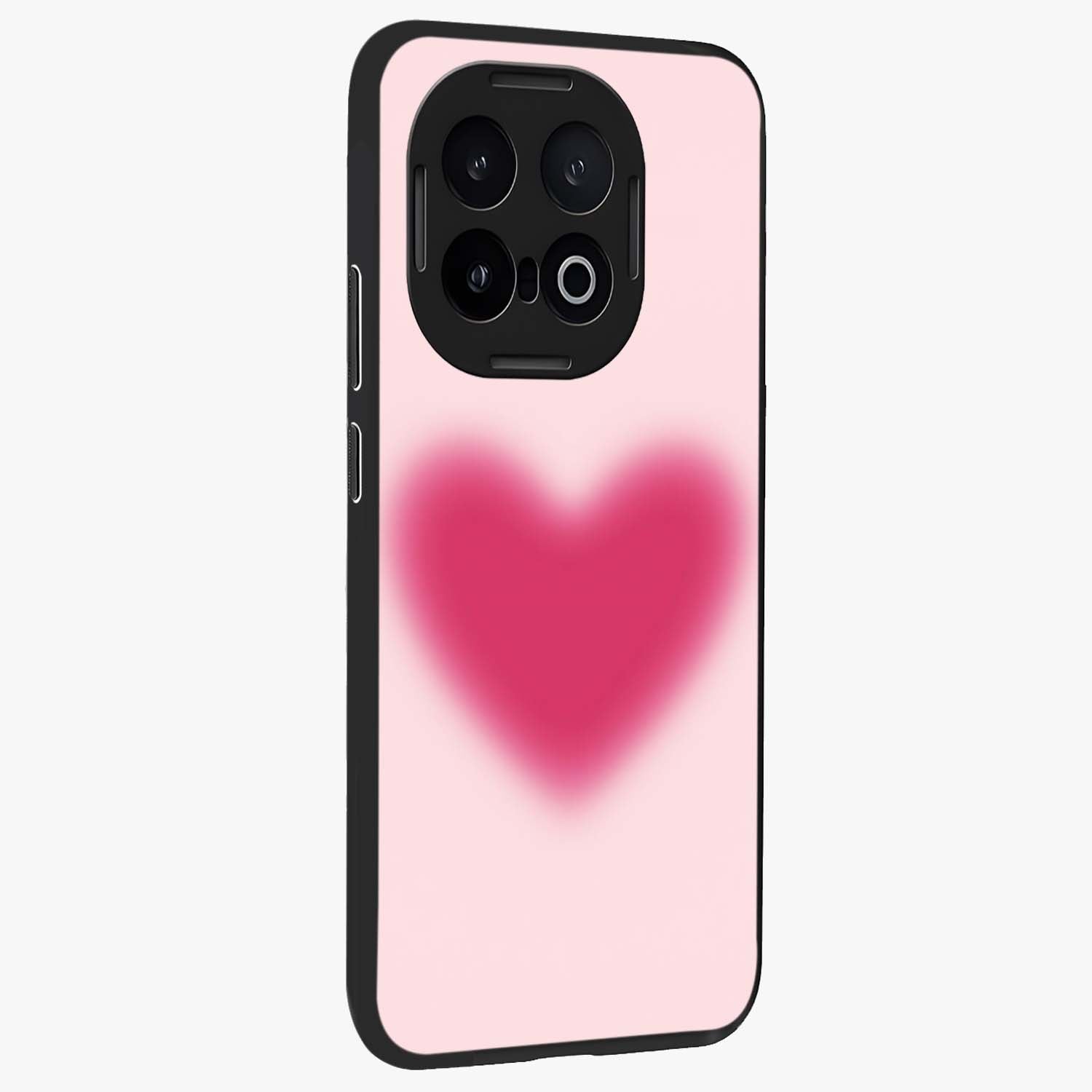 Pink Aura Heart Glass Case upright view showcasing romantic heart artwork with soft pastel theme.