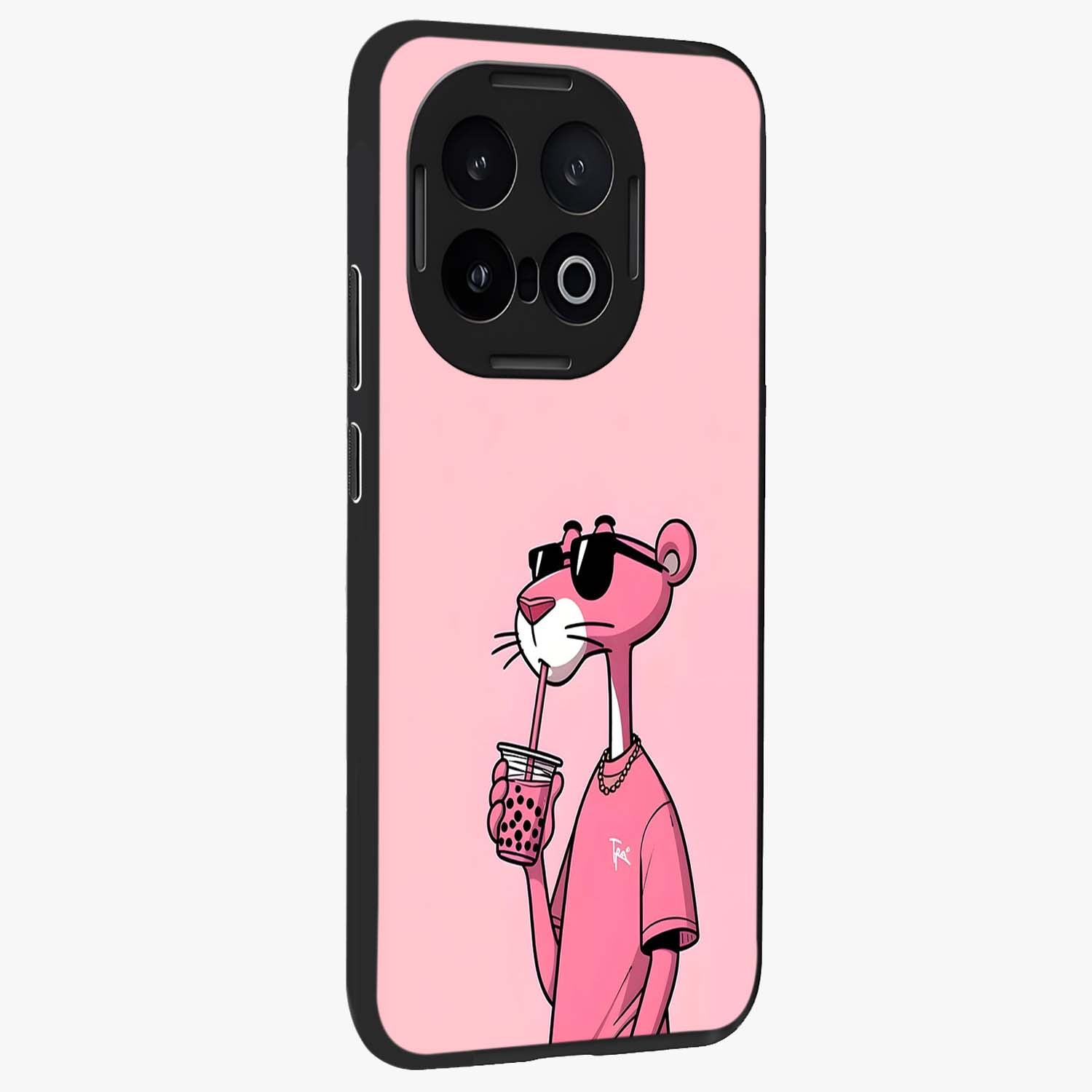 Pink Panther Glass Case upright view showcasing fun animated artwork with stylish retro cartoon theme.
