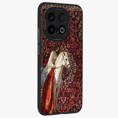 Royal Rider Tapestry Glass Case upright view showcasing detailed rider artwork with classic tapestry theme.
