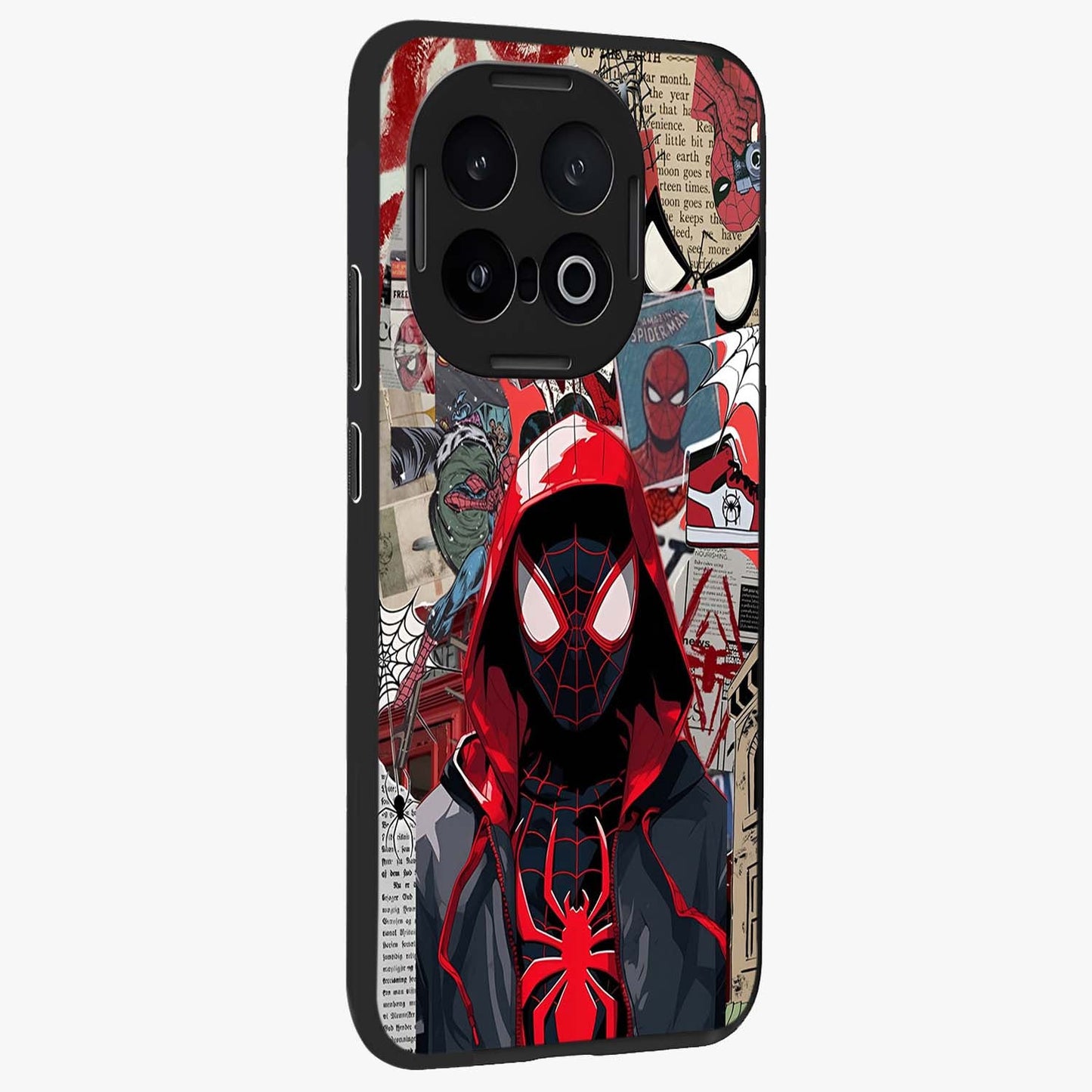 Spider Collage Street Glass Case upright view showcasing bold superhero artwork with urban street theme.