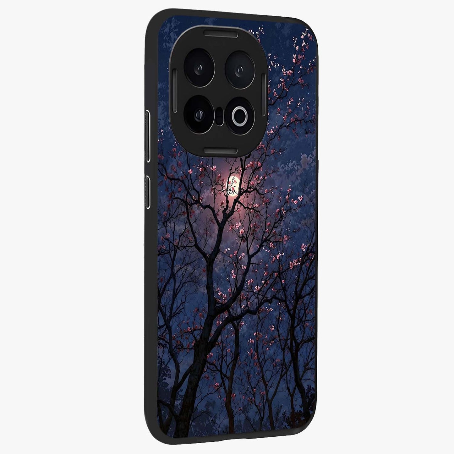 Twilight Sakura Serenade Glass Case upright view showcasing beautiful cherry blossom artwork with serene evening theme.
