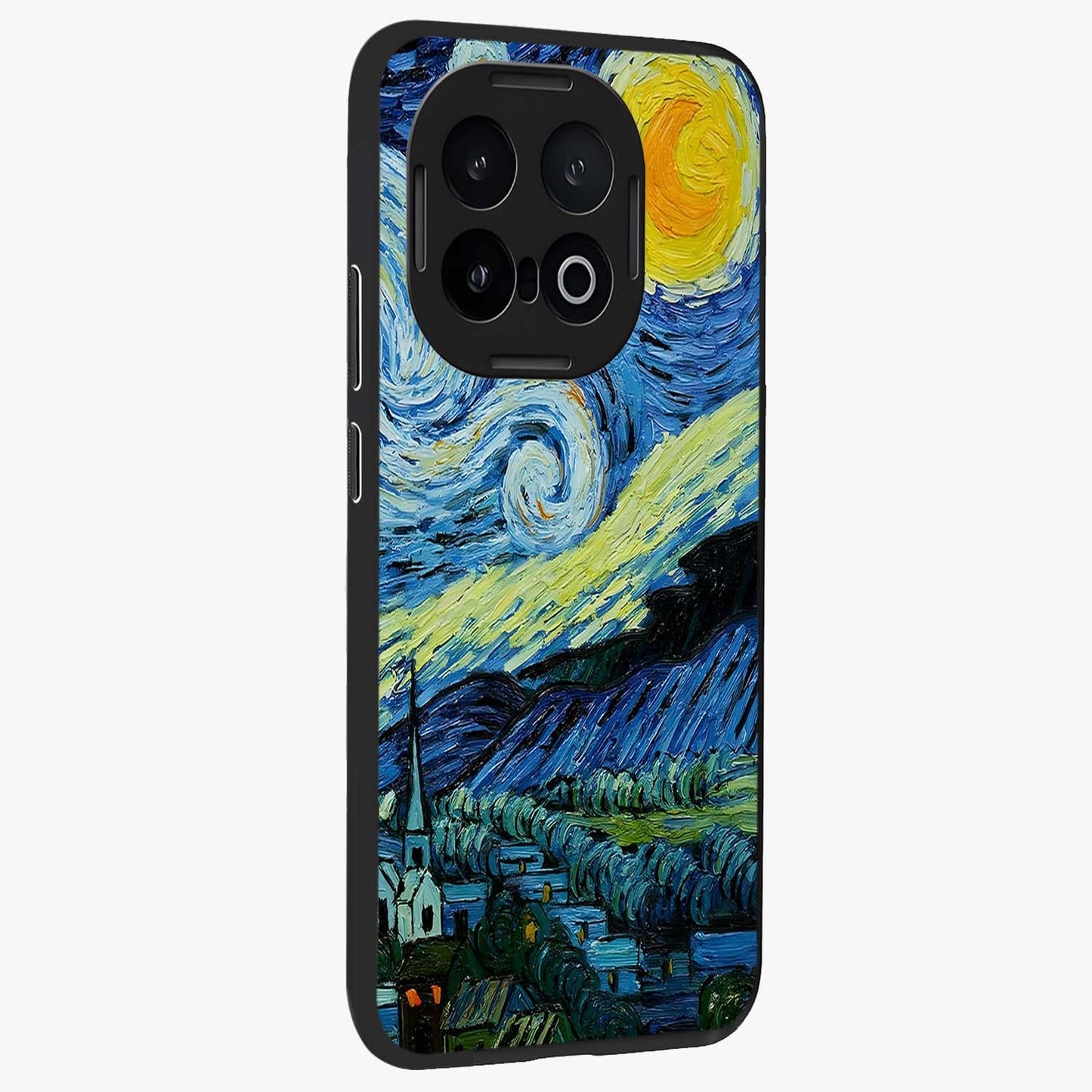 Van Gogh Art Glass Case upright view showcasing expressive painting style artwork with timeless artistic theme.