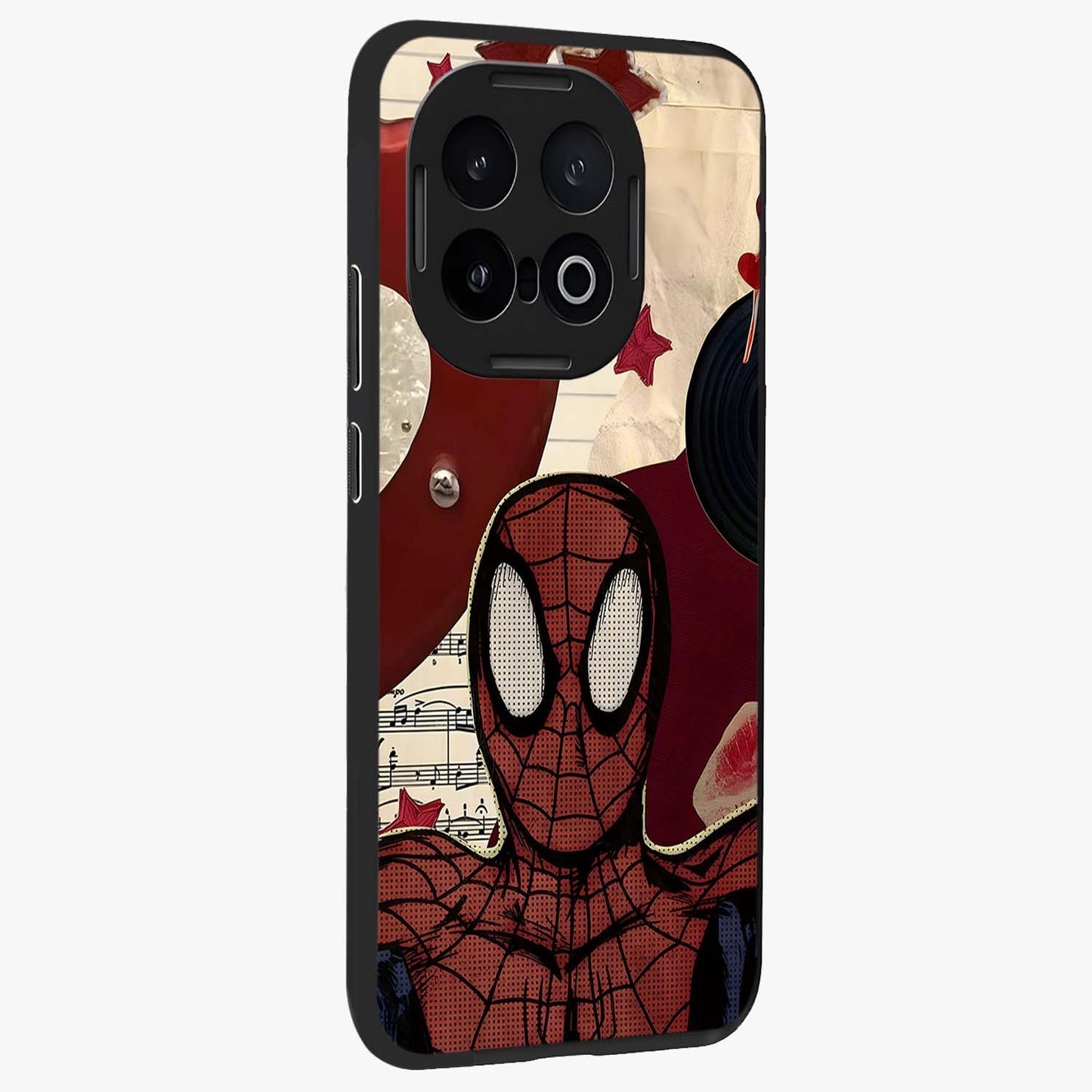Web Warrior Vibes Glass Case upright view showcasing energetic superhero artwork with bold action theme.