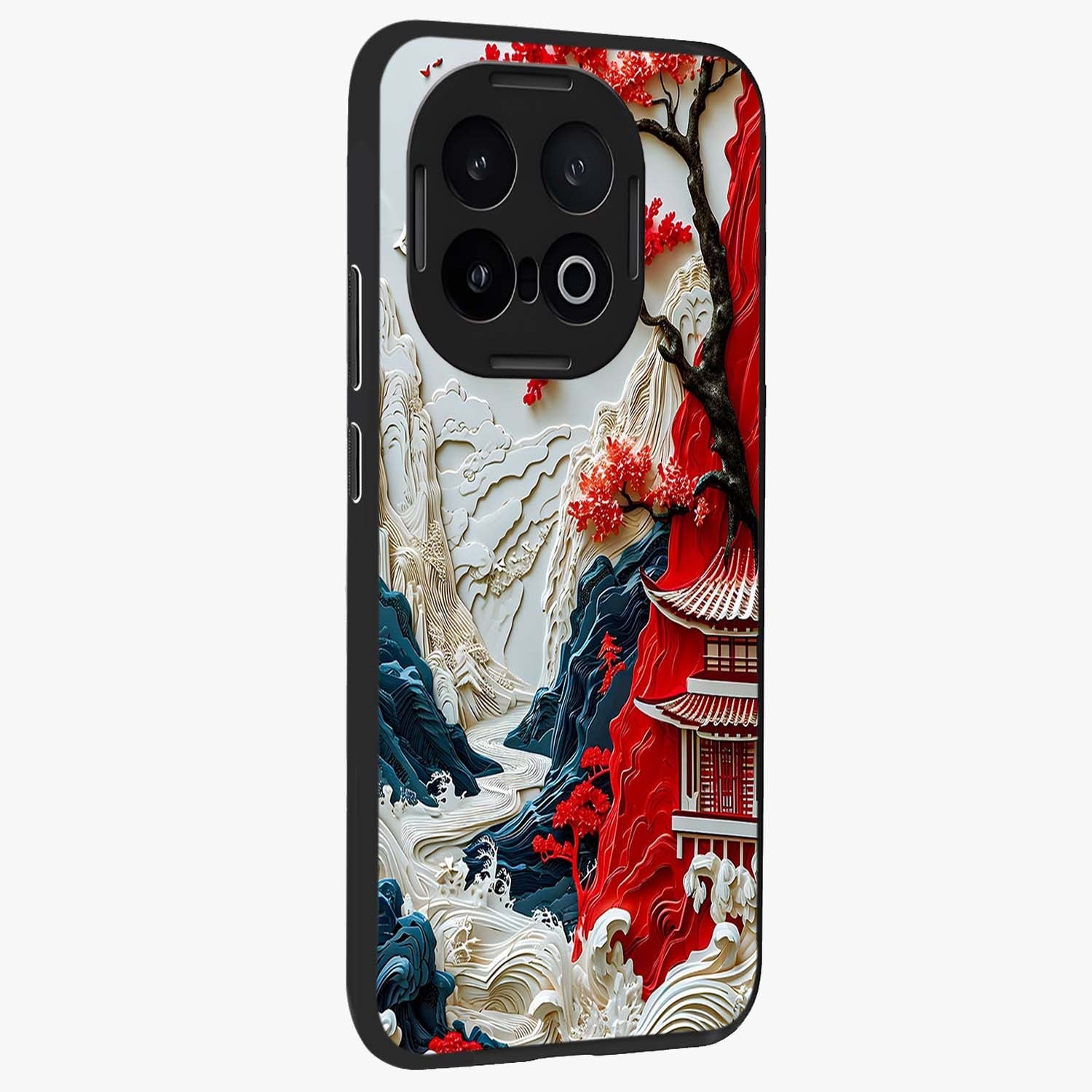 Whispers Of Sakura Waves Glass Case upright view showcasing delicate cherry blossom artwork with elegant nature theme.