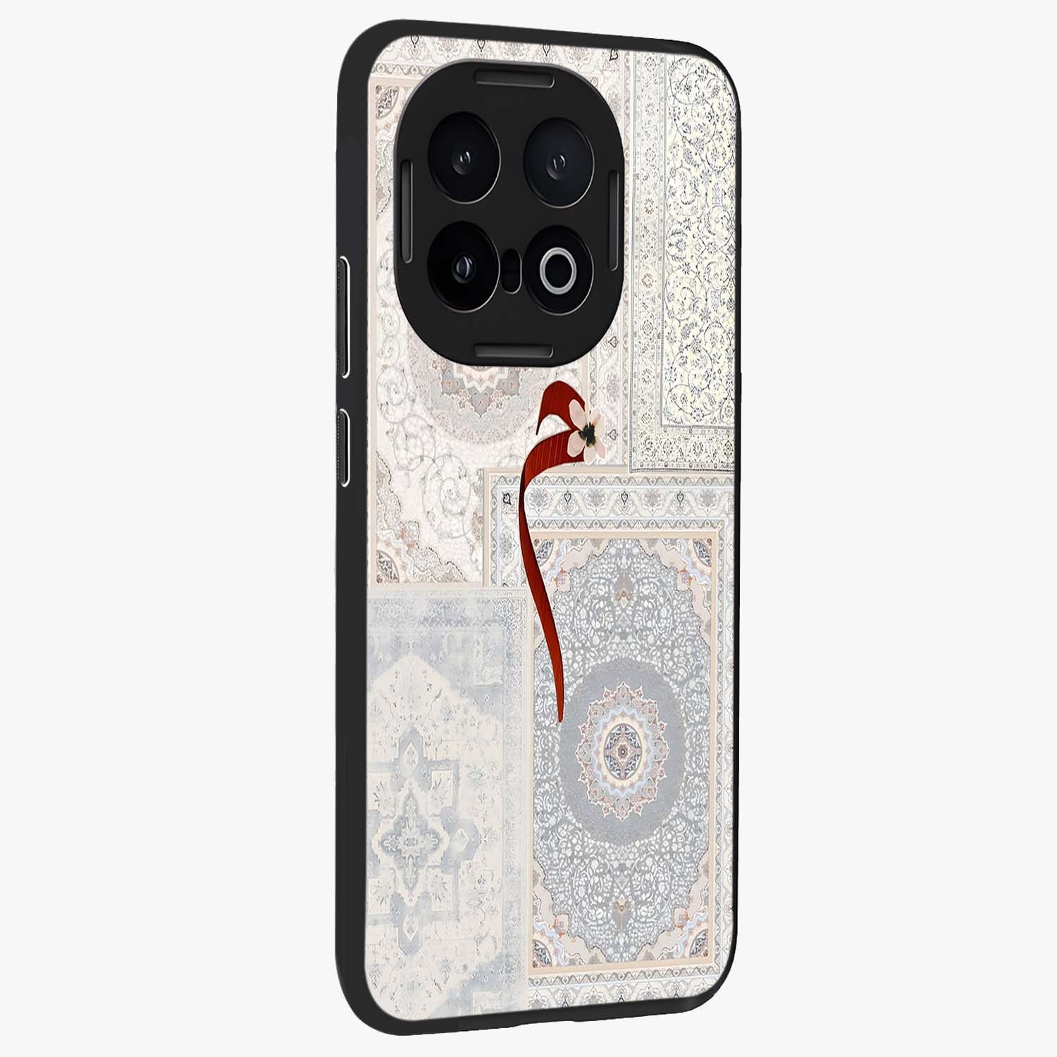 White Aesthetic Bow Glass Case upright view showcasing delicate ribbon bow artwork with cute minimalist theme.