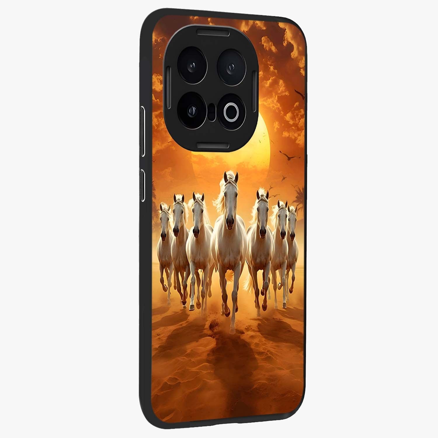 Wild Sunset Majesty Glass Case upright view showcasing dramatic sunset artwork with bold nature theme.