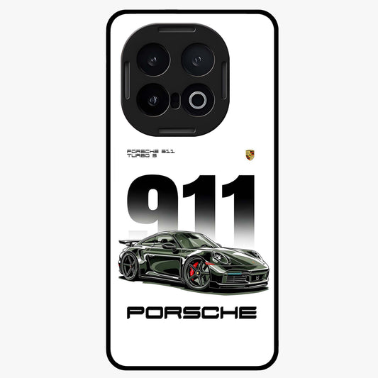 911 Turbo Dominance Glass Case showing clean flat back view with bold 911 sports car artwork and glossy glass finish.