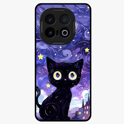 Abstract Cat Art Glass Case showing flat back view with artistic cat illustration and glossy glass finish.