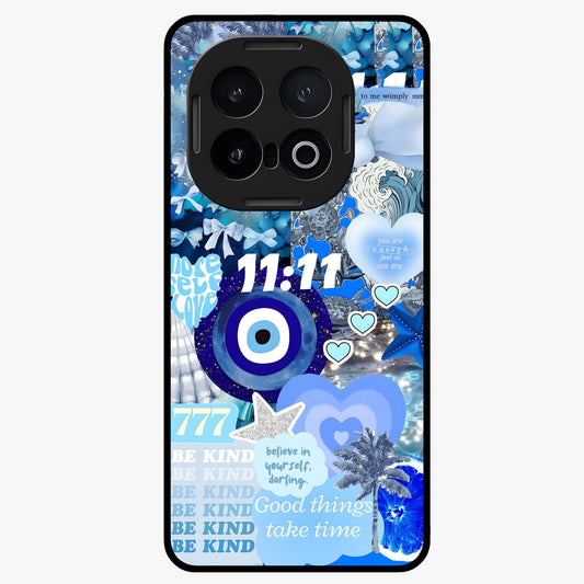 Aesthetic Be Kind Eye Glass Case showing flat back view with motivational eye artwork and glossy glass finish.