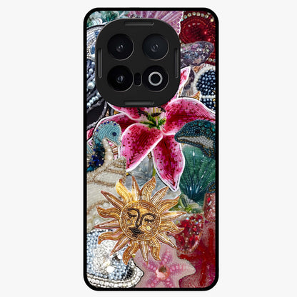Beaded Garden Fantasy Glass Case showing flat back view with dreamy garden bead artwork and glossy glass finish.