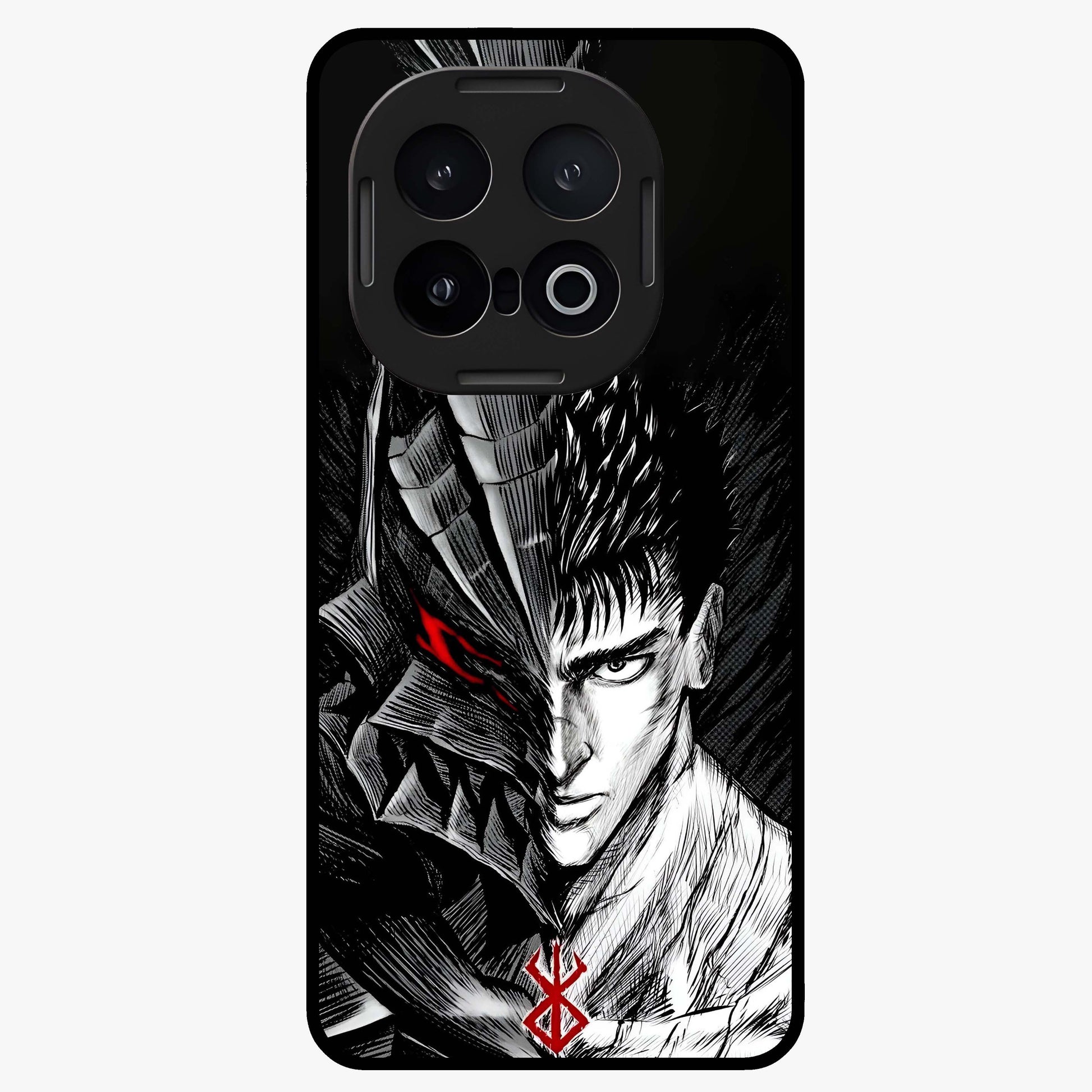 Berserker Blood Oath Glass Case showing flat back view with fierce warrior inspired artwork and glossy glass finish.