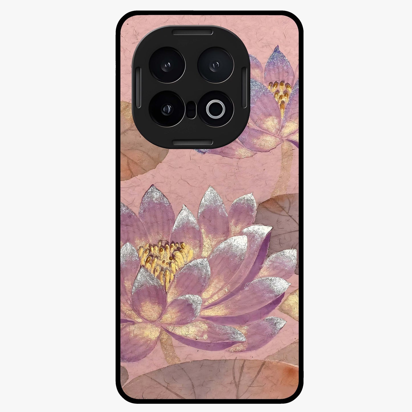 Blossom Mist Lotus Glass Case showing flat back view with serene lotus blossom artwork and glossy glass finish.