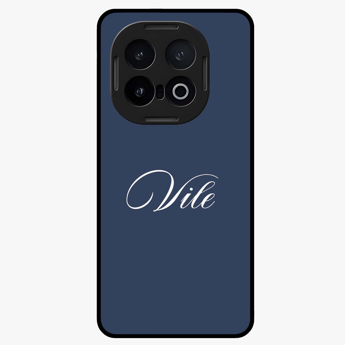 Blue Background Personalized Custom Name Glass Case showing flat back view with minimal blue background and custom name design.