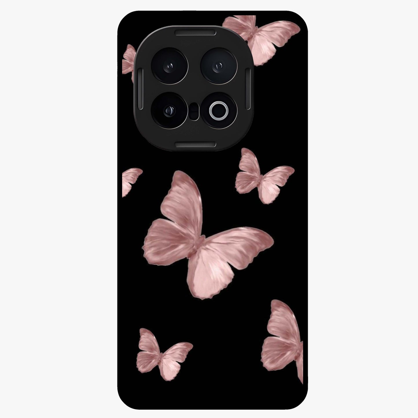 Butterfly Pattern Glass Case showing flat back view with elegant butterfly pattern artwork and glossy glass finish.