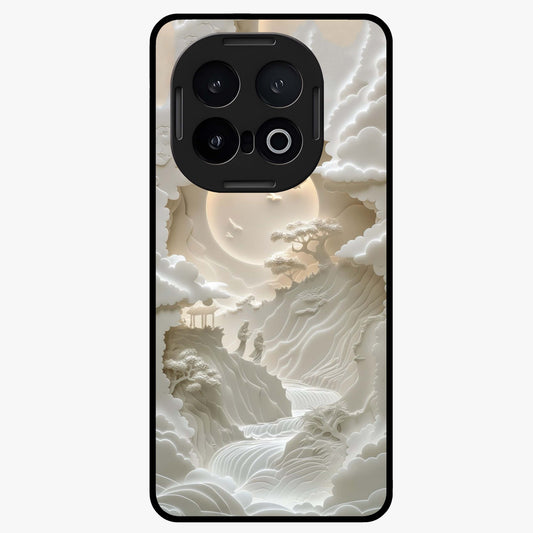 Celestial Origami Glass Case showing flat back view with artistic origami inspired celestial artwork and glossy glass finish.